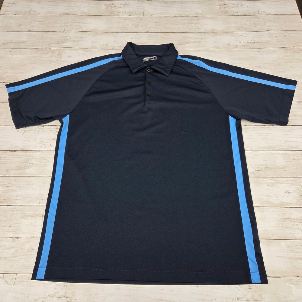 Nike Polo Shirt Mens XL Navy Blue Fit Dry 244584-414 Striped Golf Short Sleeve
